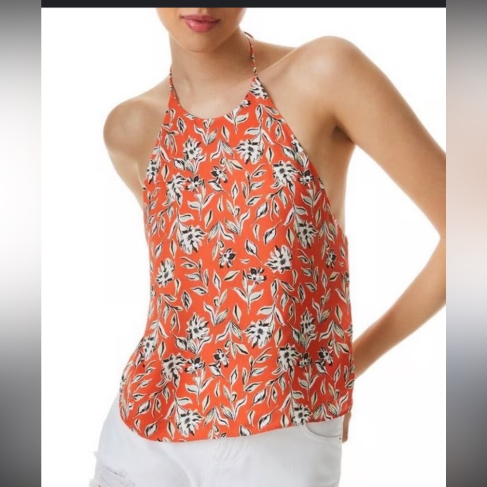 ALICE + OLIVIA Frenchie open-back printed crepe halterneck Top